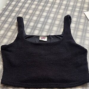 YITTY Fuzz Me Textured Black Crop Top